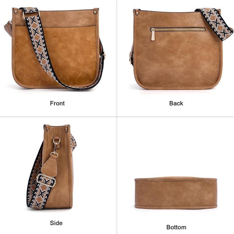 HKCLUF Crossbody Bags for Women Trendy Vegan Leather Hobo Handbags With 2PCS Adjustable Guitar Strap Shoulder Bucket Bags - Image 2